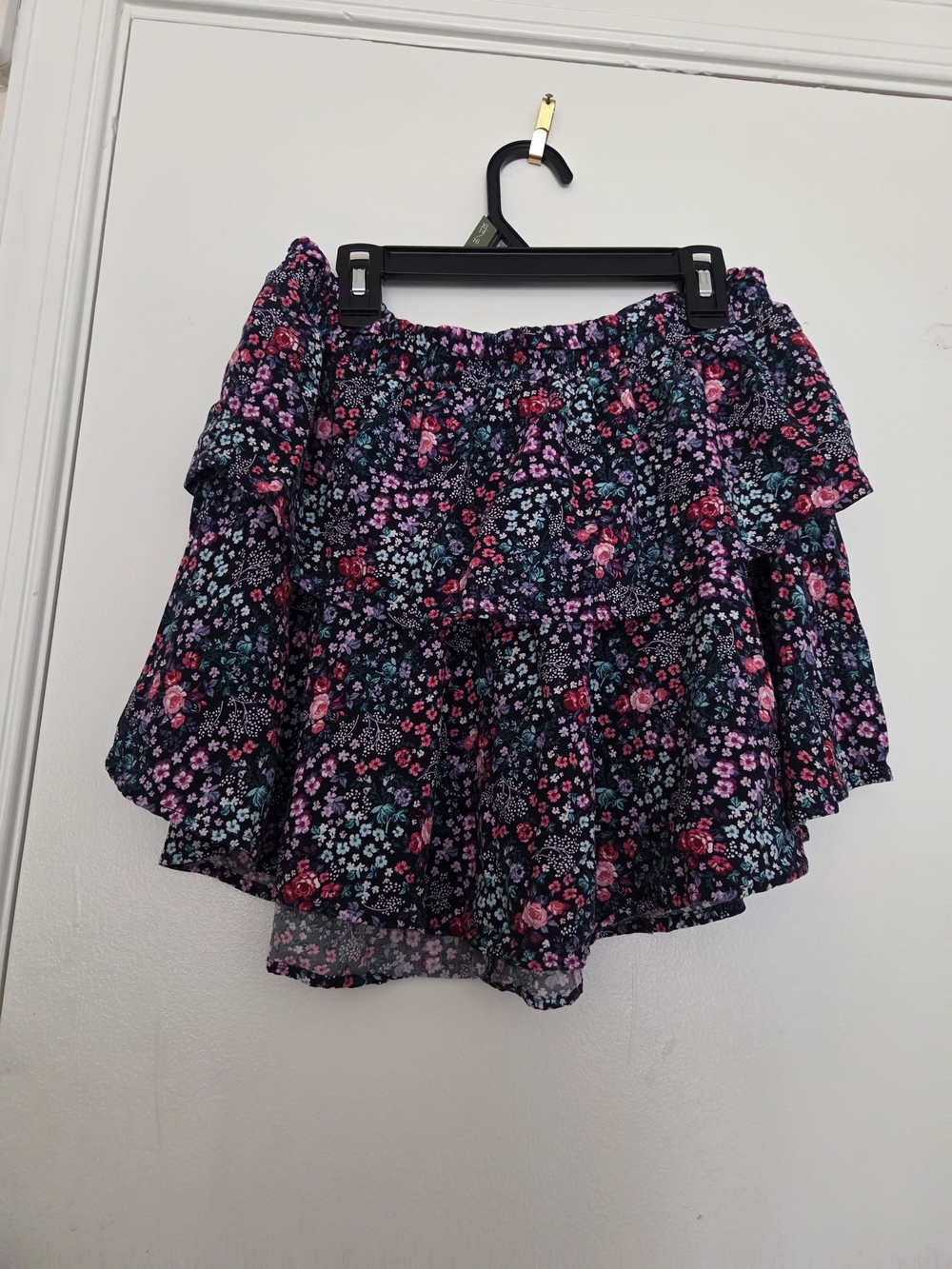 Aeropostale Floral Tiered Ruffle Mini Skirt Medium Navy Pink Cottagecore